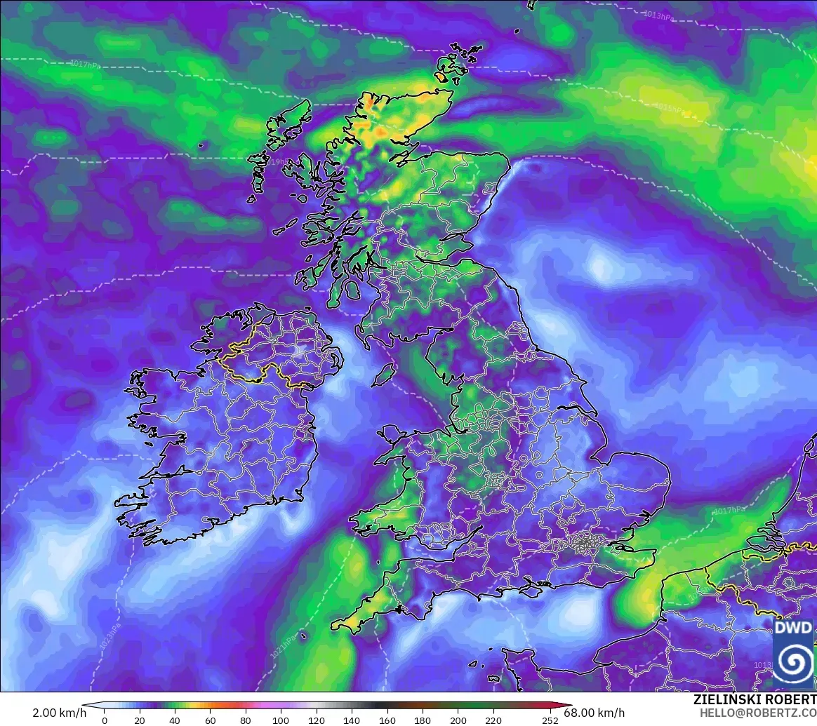 ICON model - United Kingdom, Wind Gusts Peak