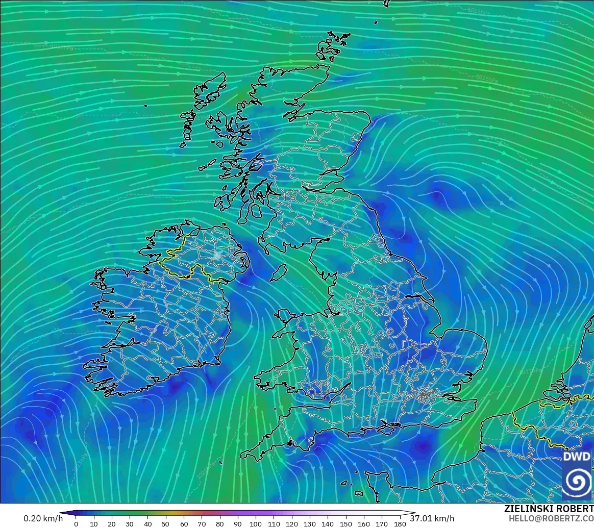 ICON model - United Kingdom, Wind at 10m