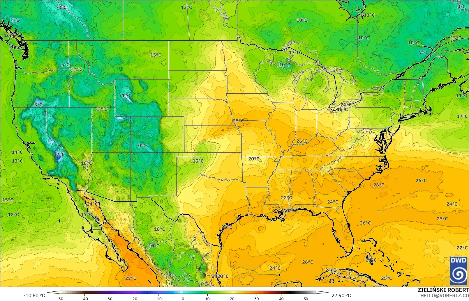 ICON model - United States, Dewpoint at 2m
