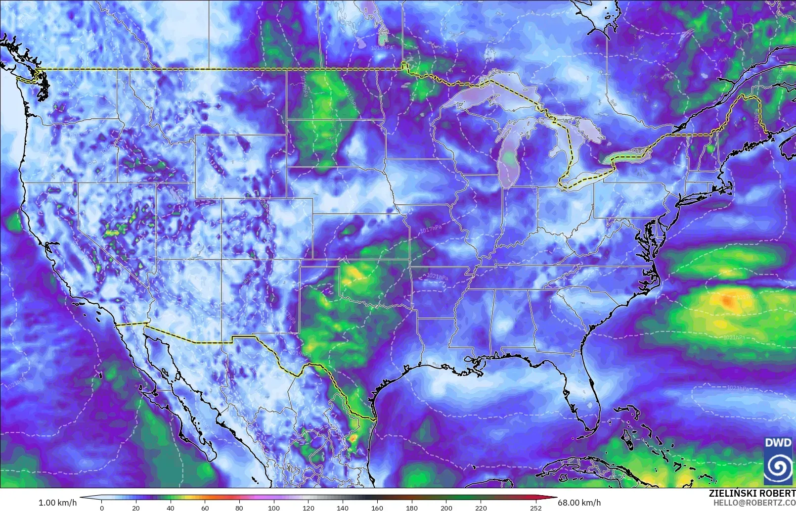 ICON model - United States, Wind Gusts Peak