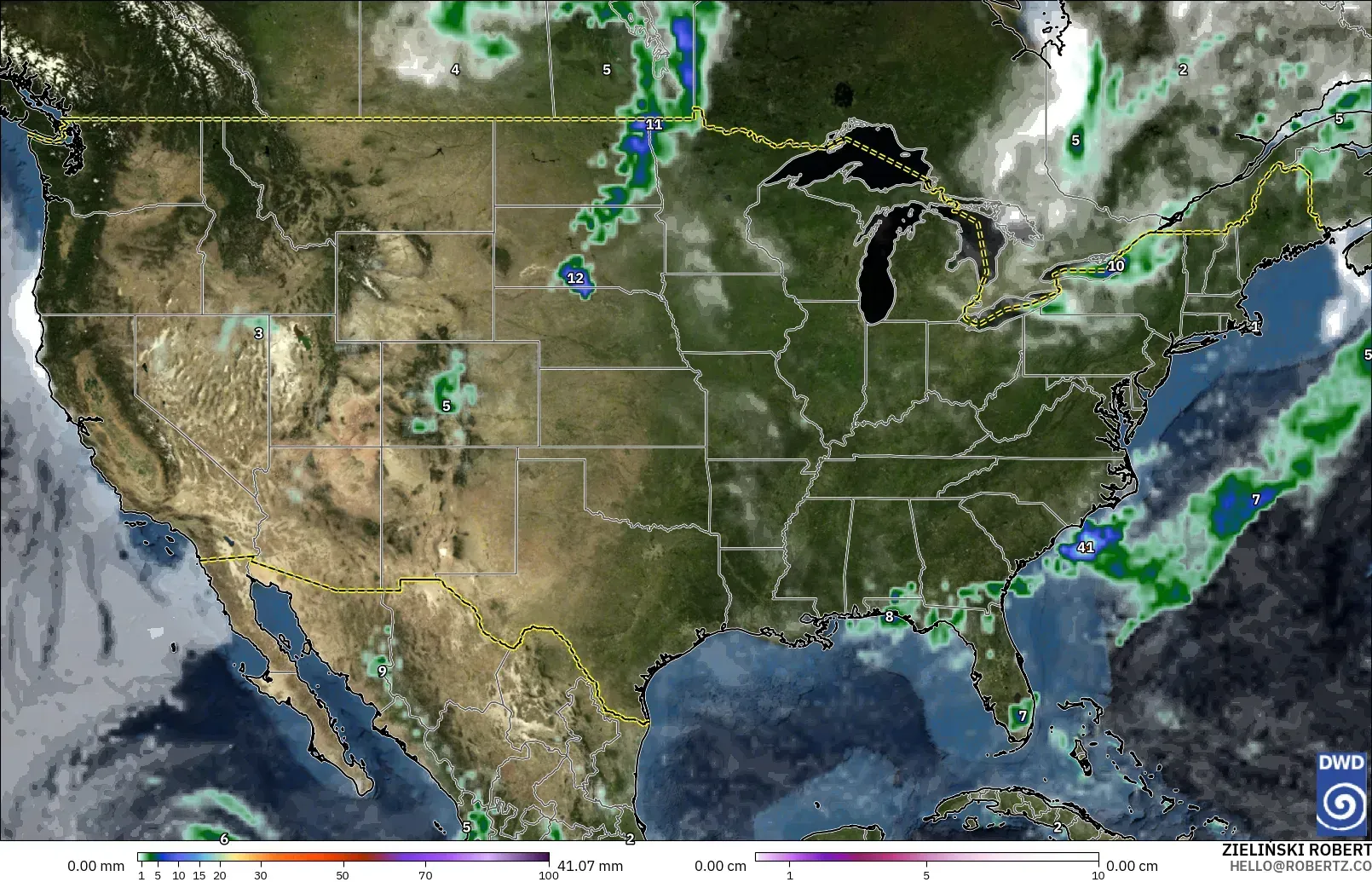 ICON model - United States, Precipitation, Clouds, and Pressure