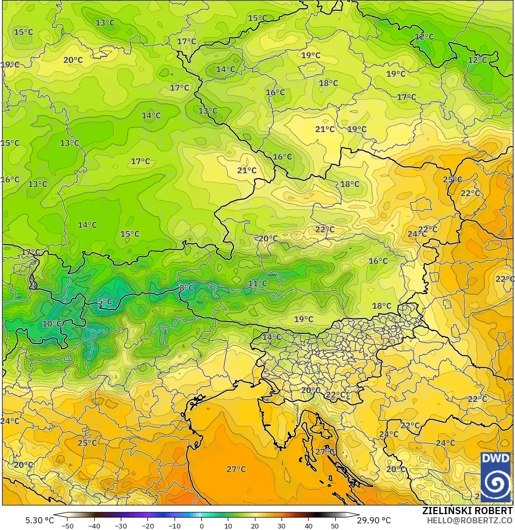 ICON model - Austria, Temperature at 2m