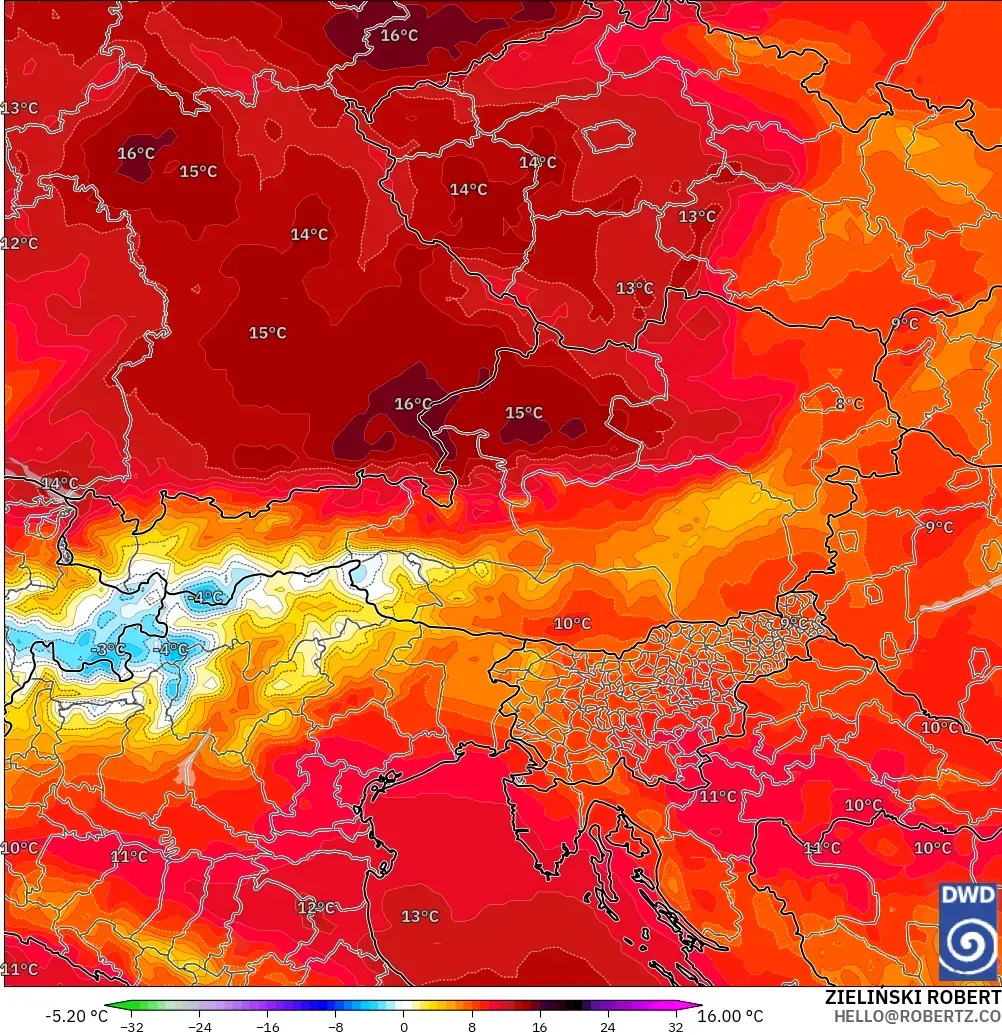 ICON model - Austria, Temperature at 850hPa Anomaly