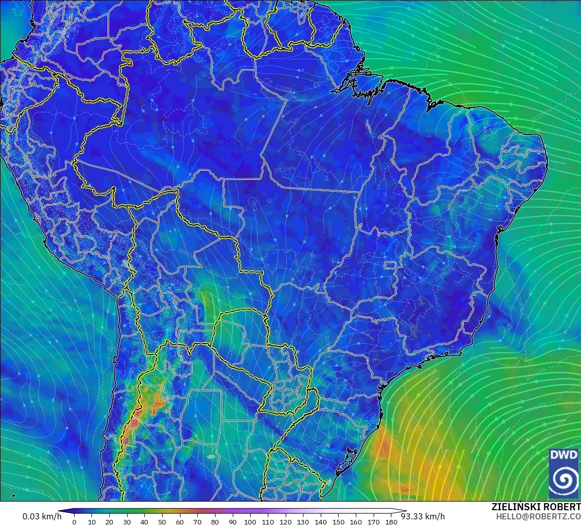 ICON model - Brazil, Wind at 10m