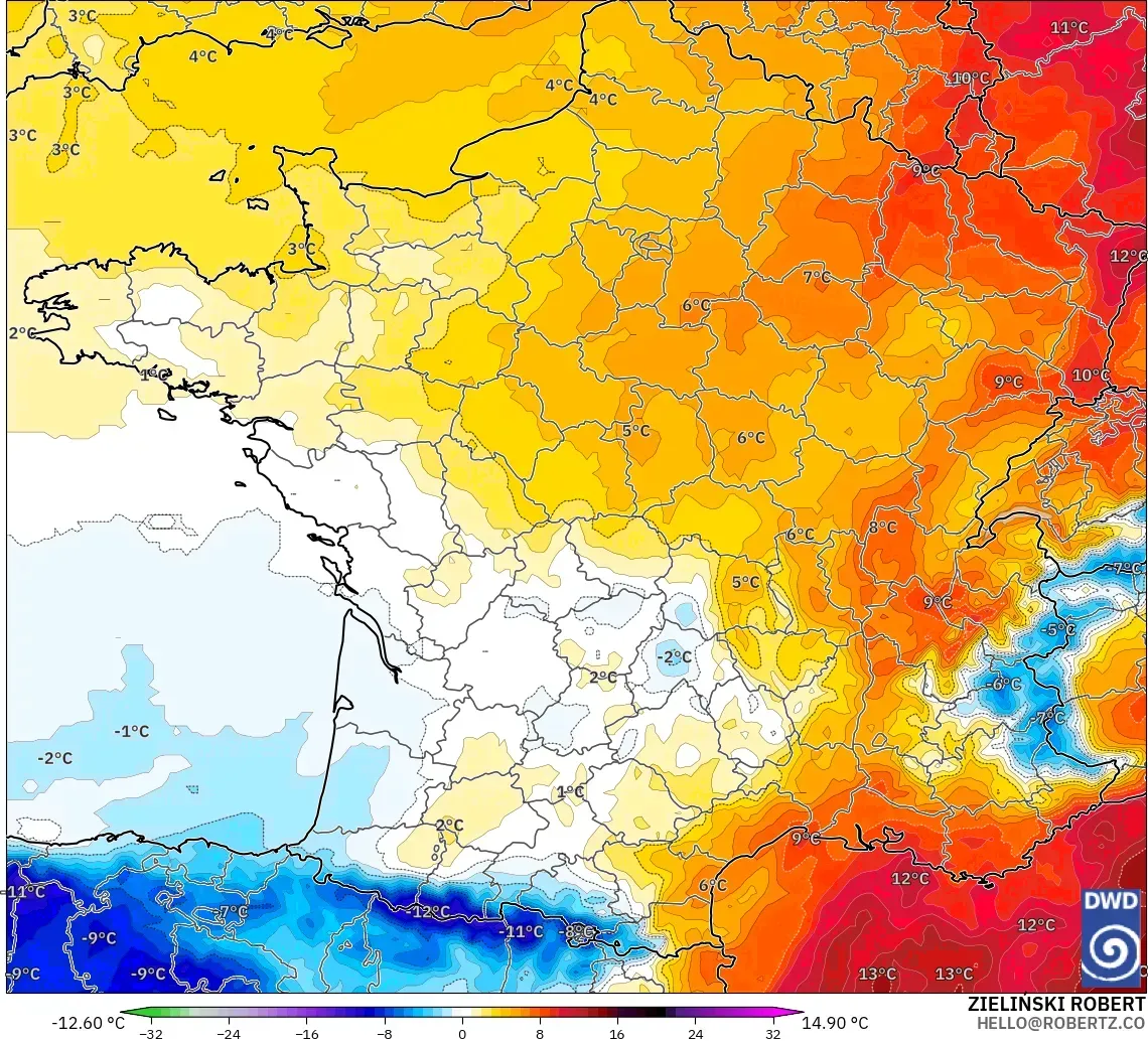 ICON model - France, Temperature at 850hPa Anomaly