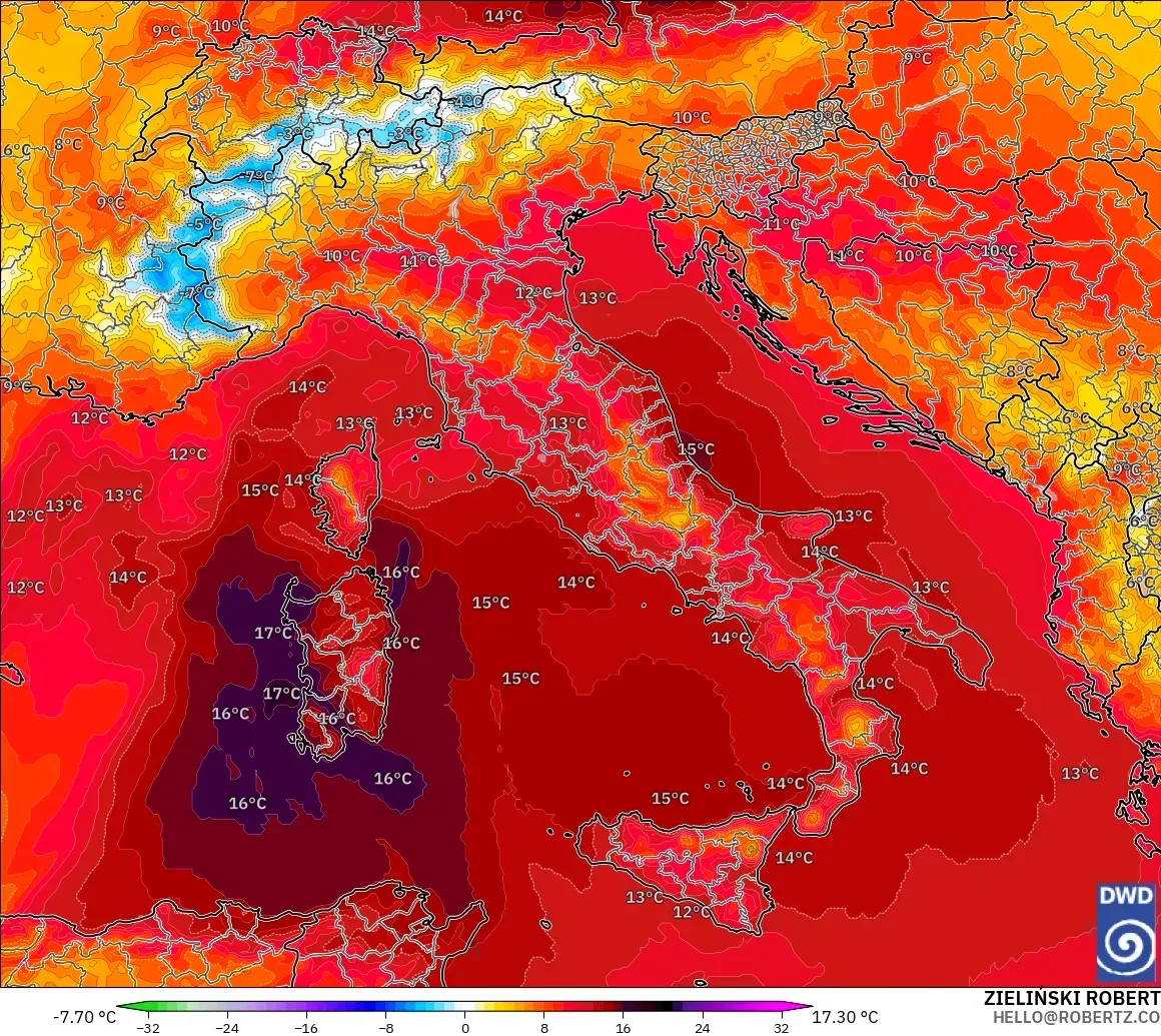 ICON model - Italy, Temperature at 850hPa Anomaly
