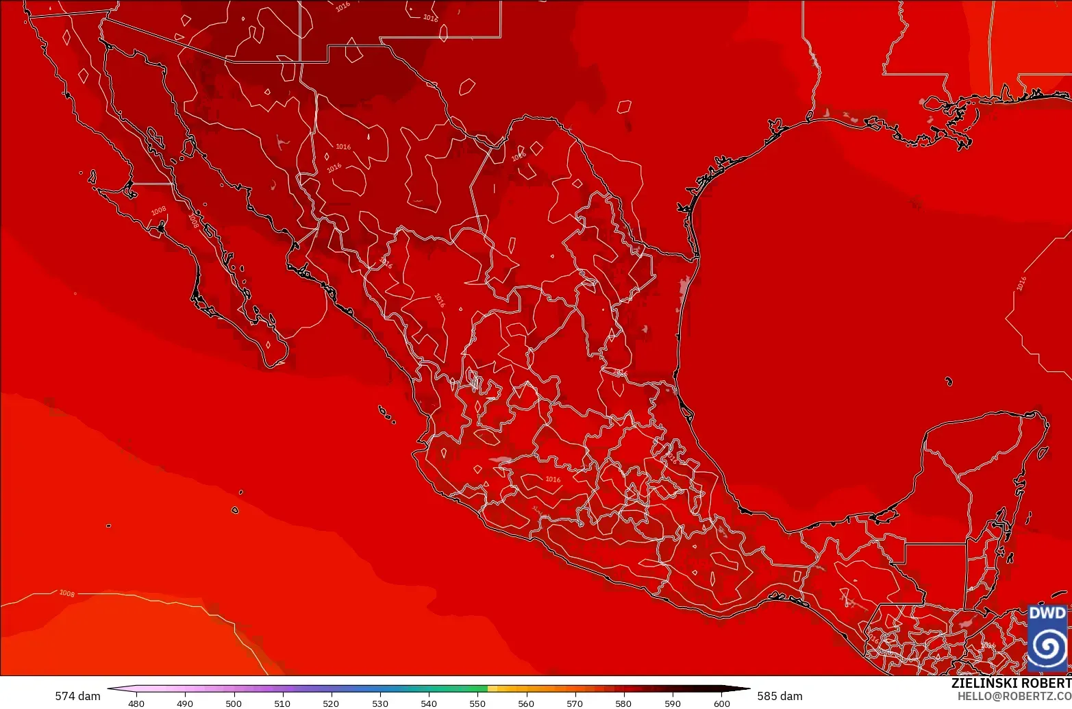 ICON model - Mexico, Geopotential height at 500hPa