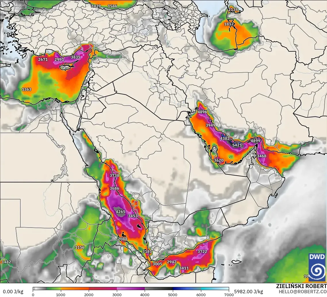 ICON model - Middle East, CAPE