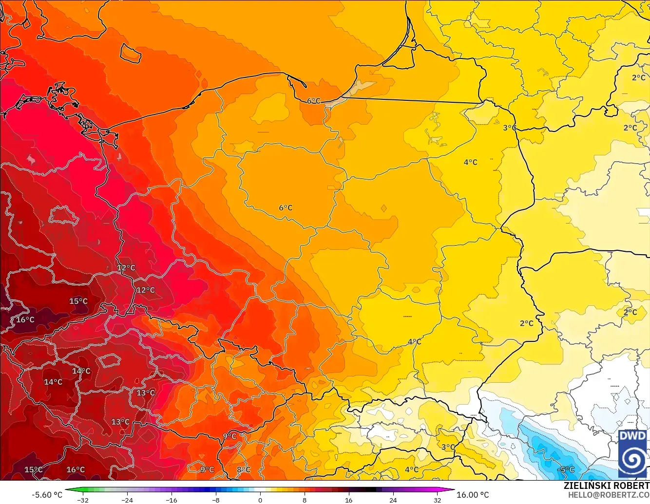 ICON model - Poland, Temperature at 850hPa Anomaly