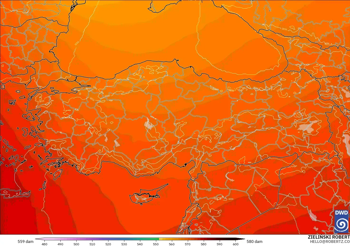 ICON model - Turkey, Geopotential height at 500hPa