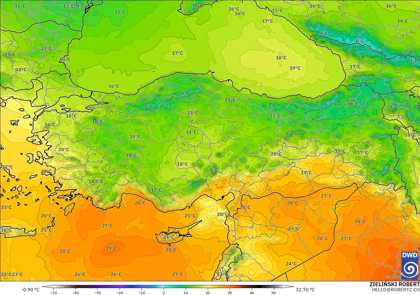 ICON model - Turkey, Temperature at 850hPa