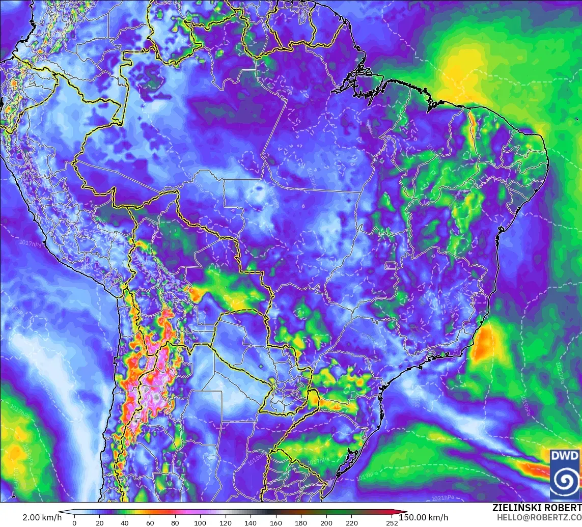 ICON model - Brazil, Wind Gusts Peak