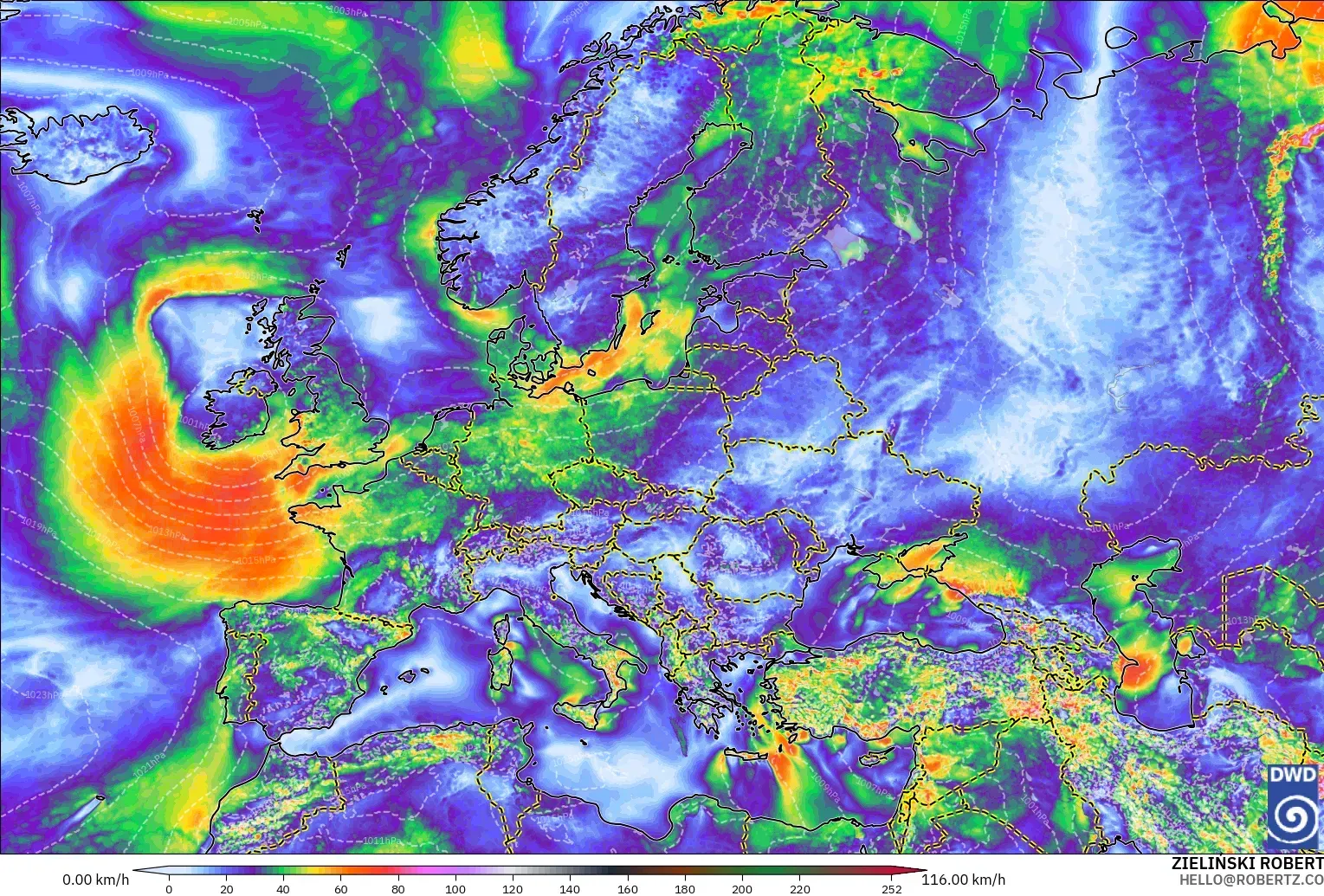 ICON model - Europe, Wind Gusts Peak