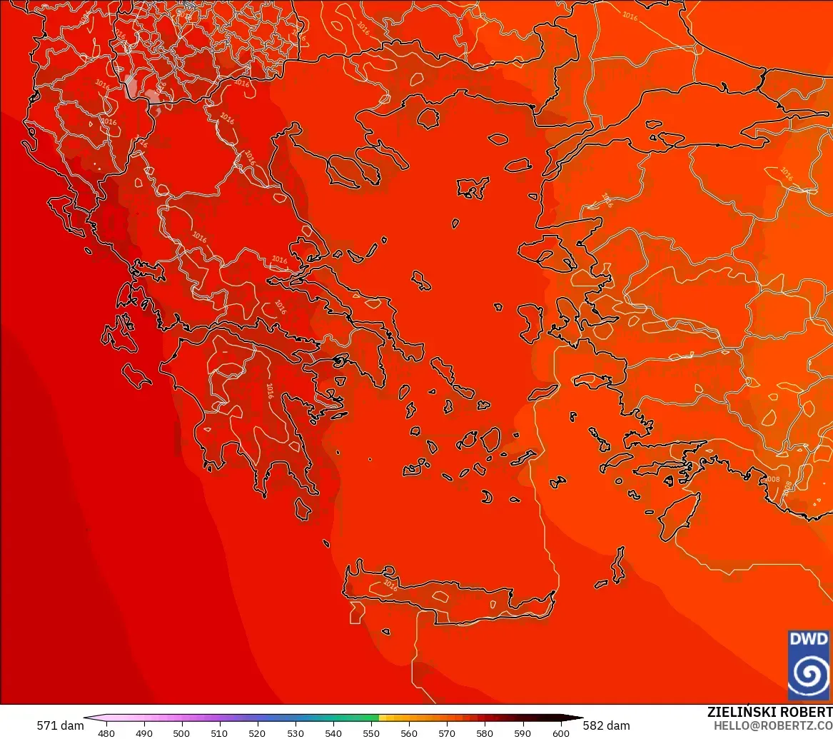 ICON model - Greece, Geopotential height at 500hPa