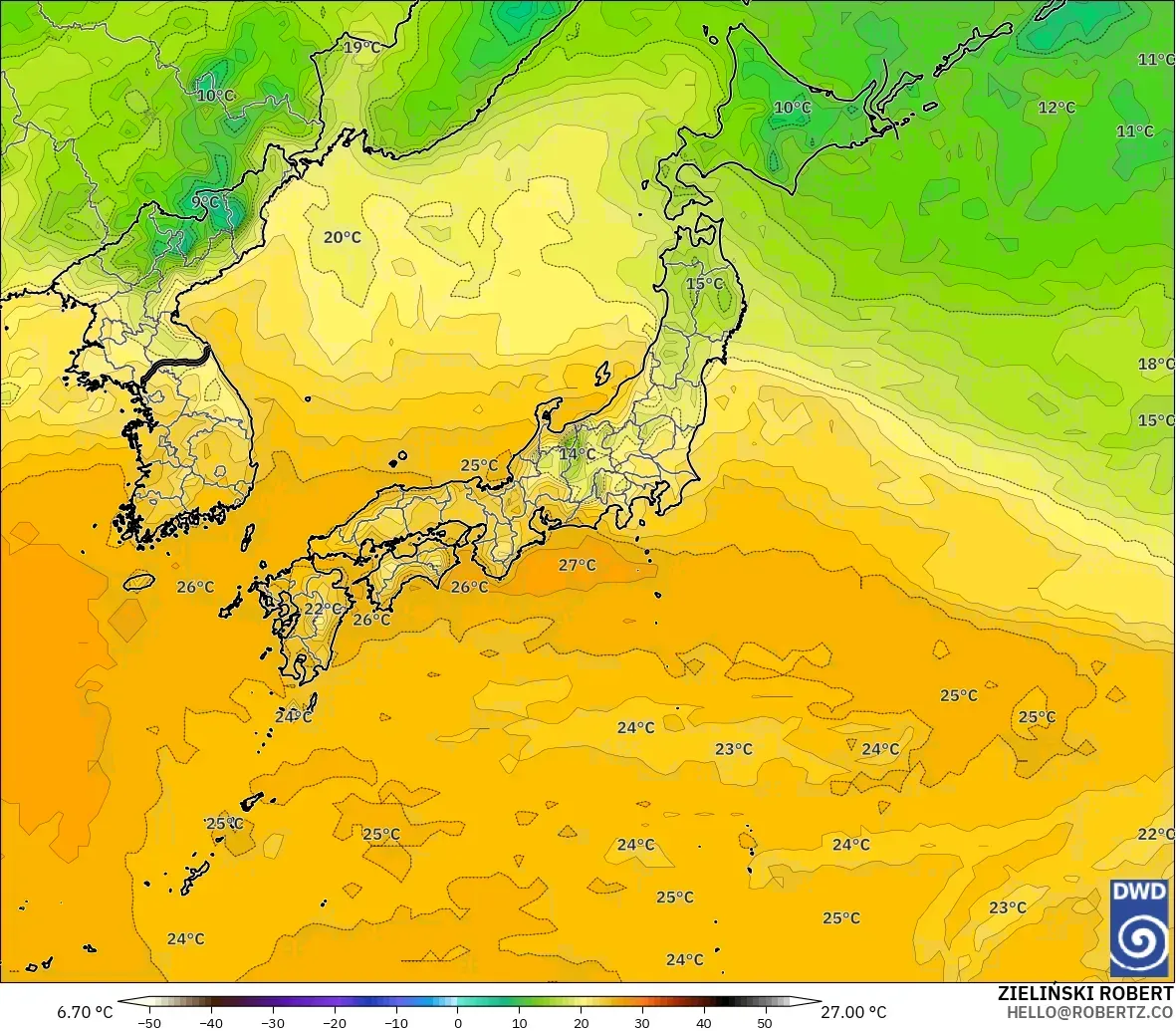 ICON model - Japan, Dewpoint at 2m