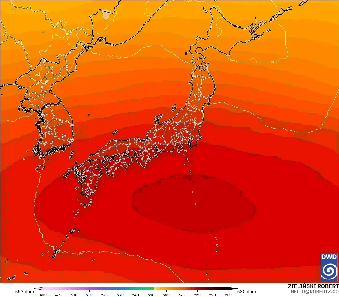 ICON model - Japan, Geopotential height at 500hPa