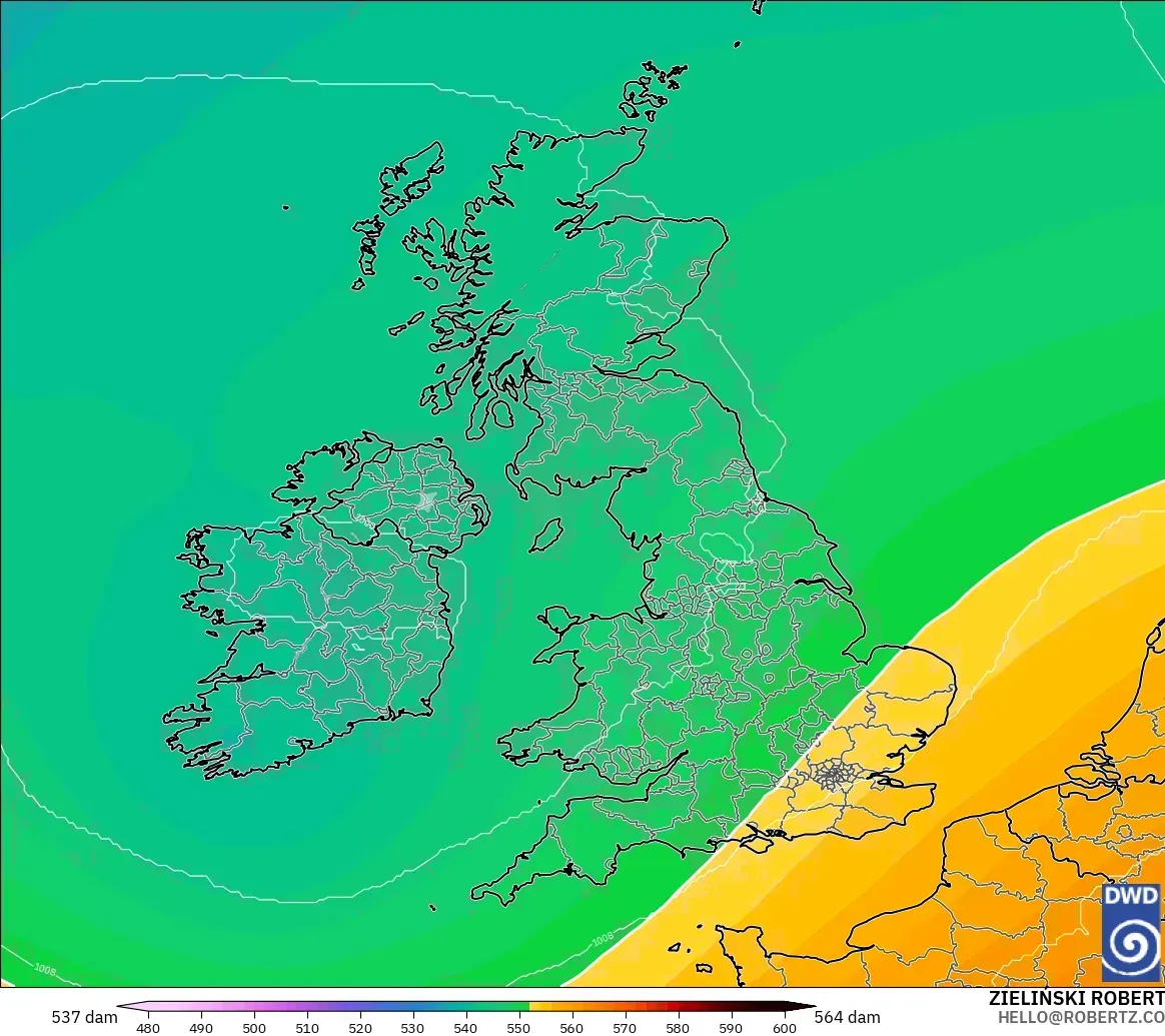 ICON model - United Kingdom, Geopotential height at 500hPa