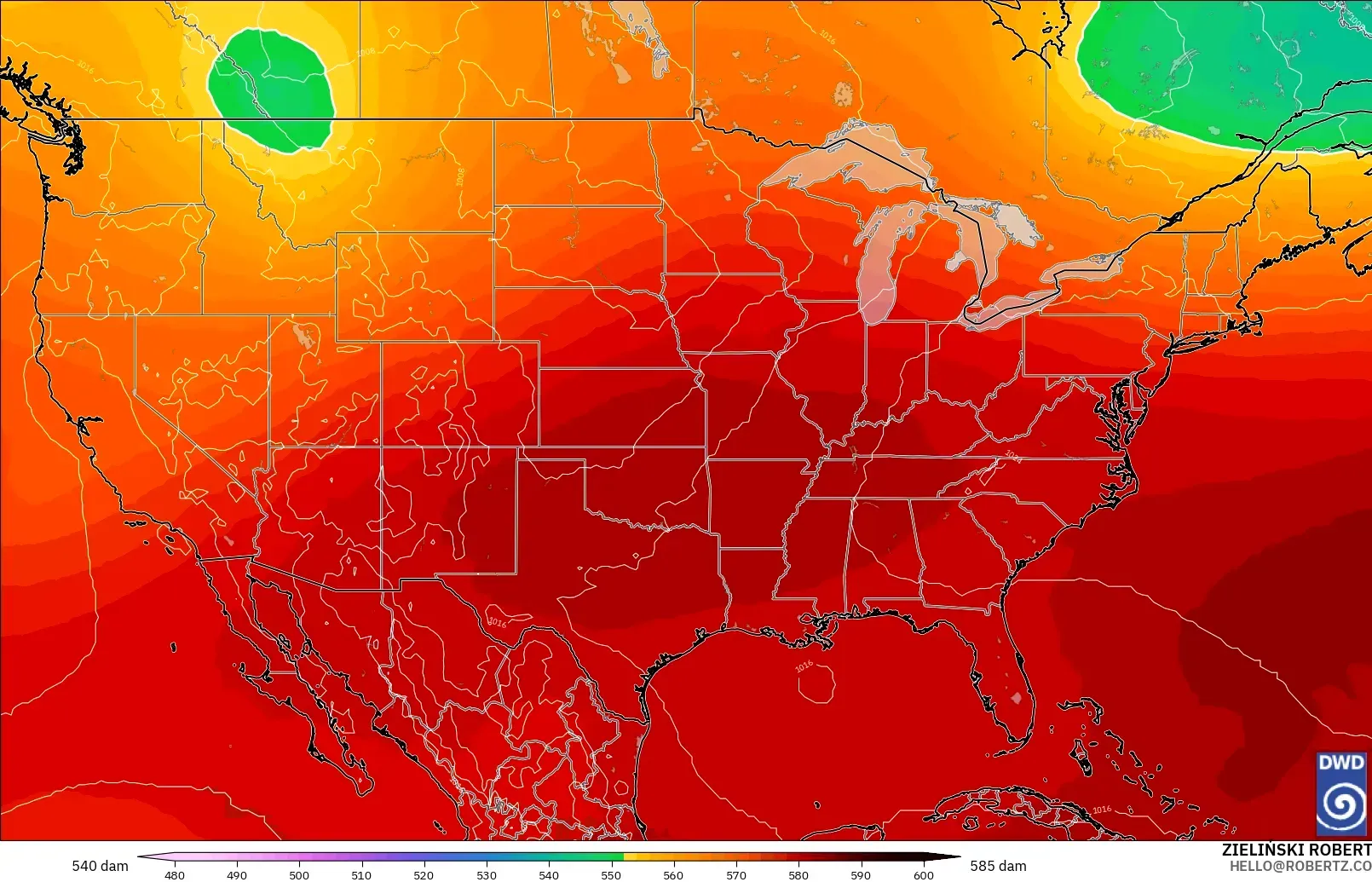 ICON model - United States, Geopotential height at 500hPa