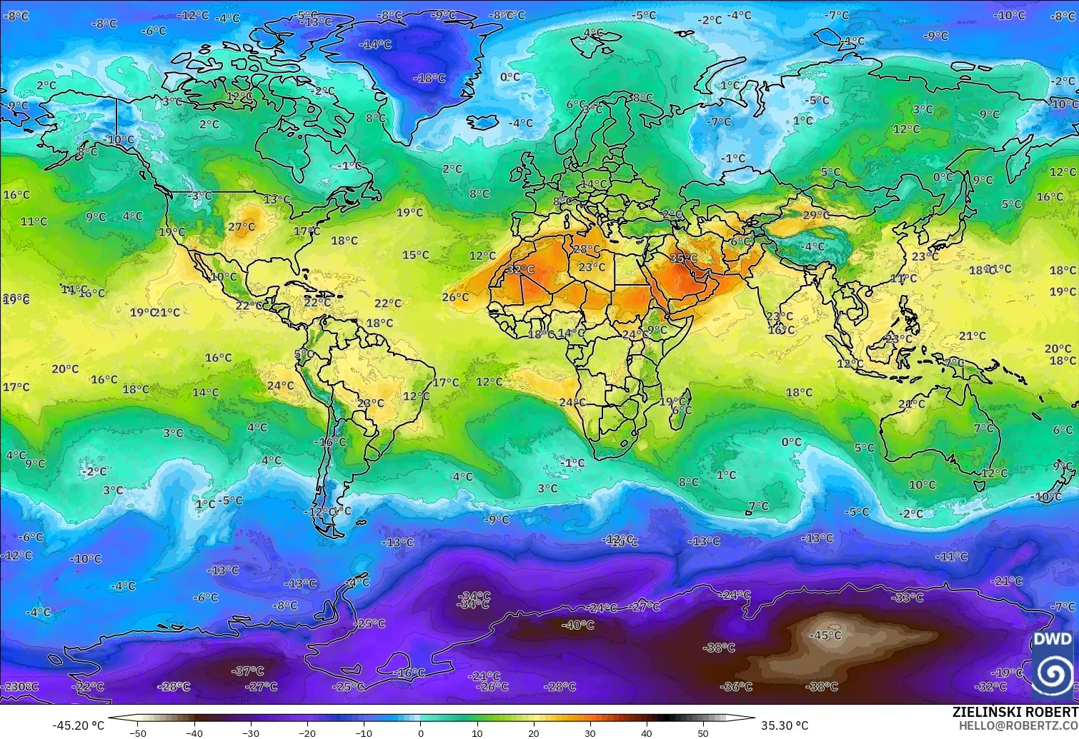 ICON model - World, Temperature at 850hPa