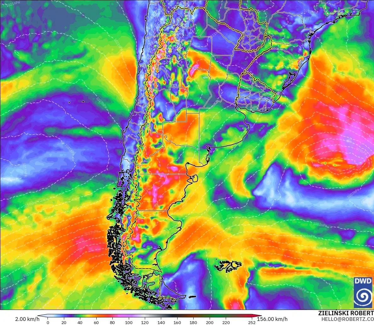 ICON model - Argentina, Wind Gusts