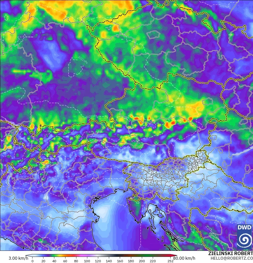 ICON model - Austria, Wind Gusts