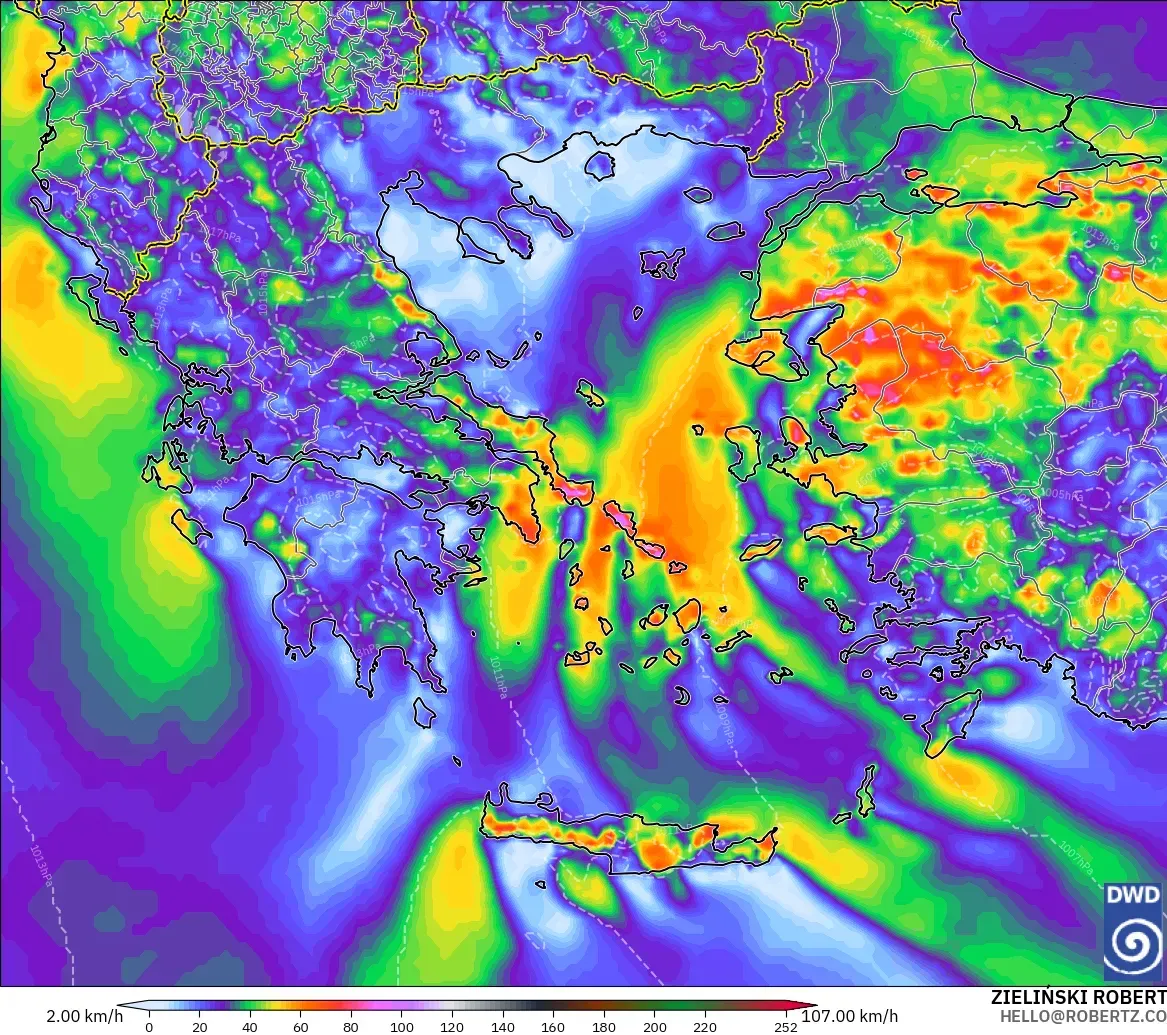 ICON model - Greece, Wind Gusts