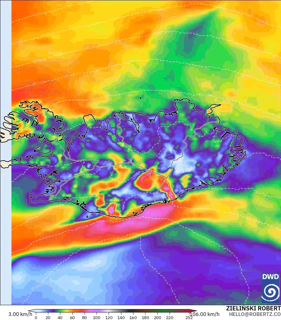 ICON model - Iceland, Wind Gusts