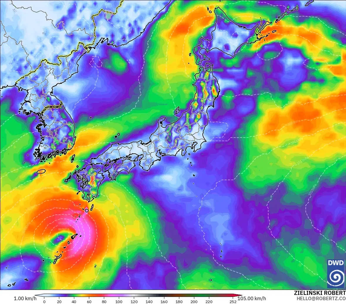 ICON model - Japan, Wind Gusts