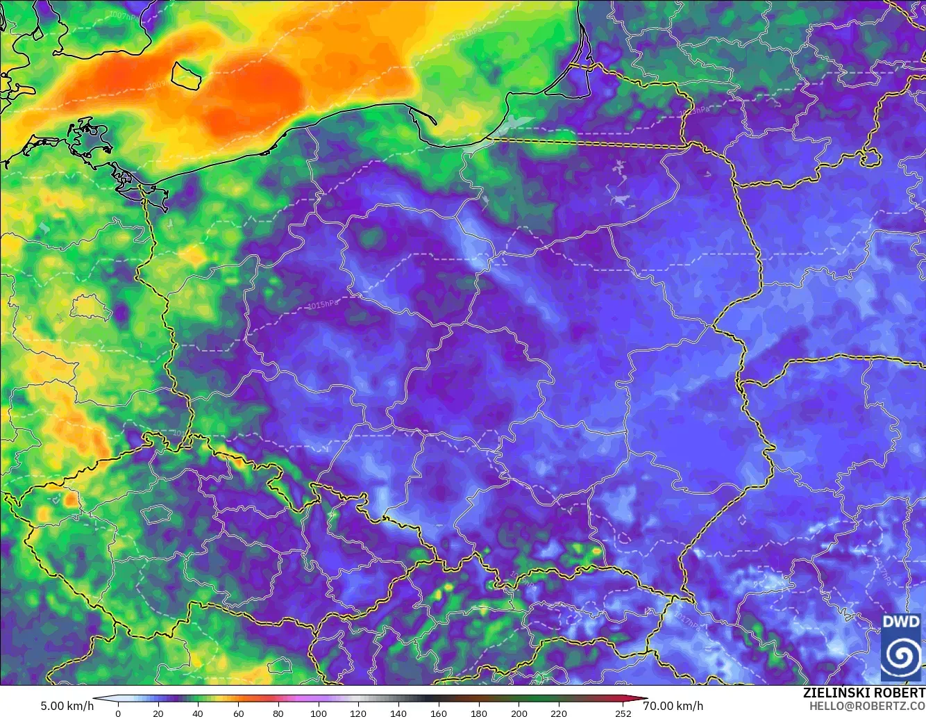 ICON model - Poland, Wind Gusts
