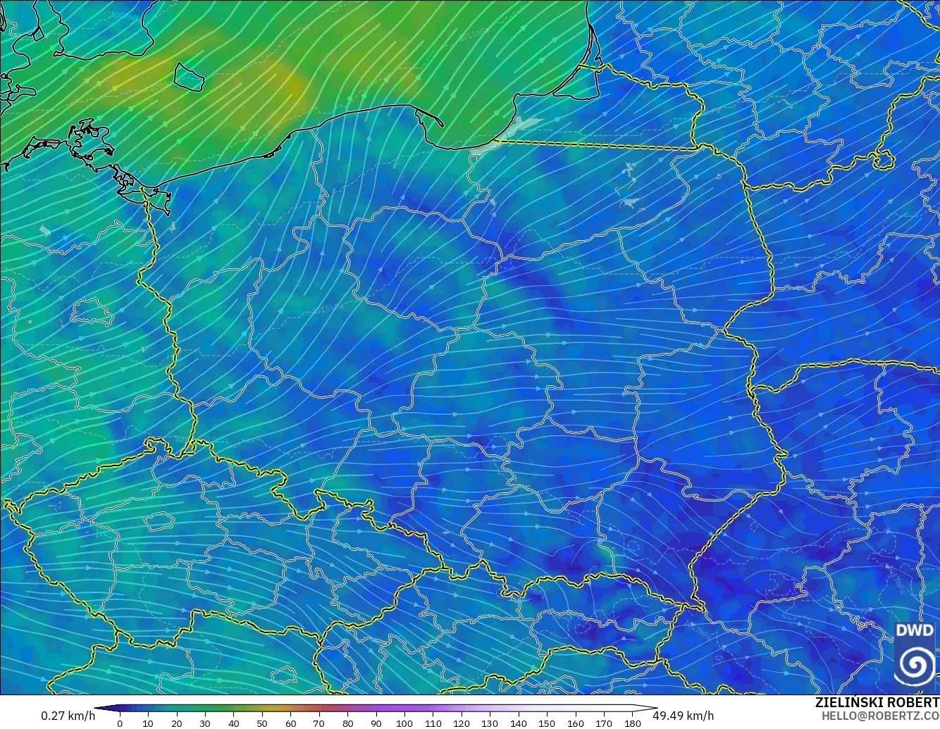 ICON model - Poland, Wind at 10m