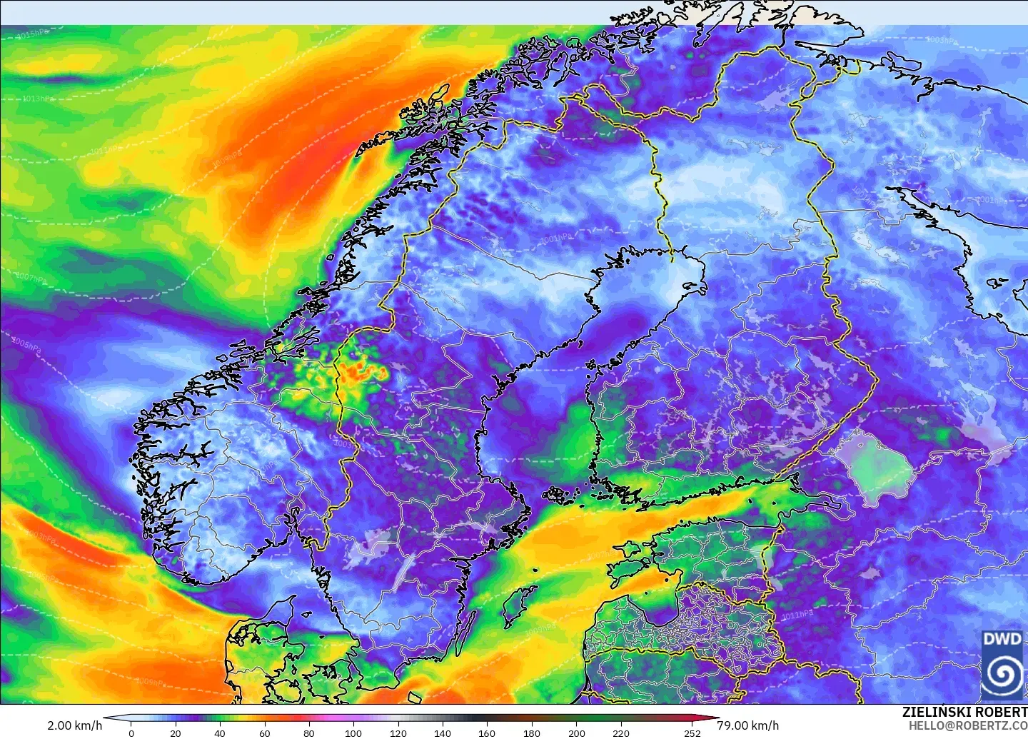 ICON model - Scandinavia, Wind Gusts