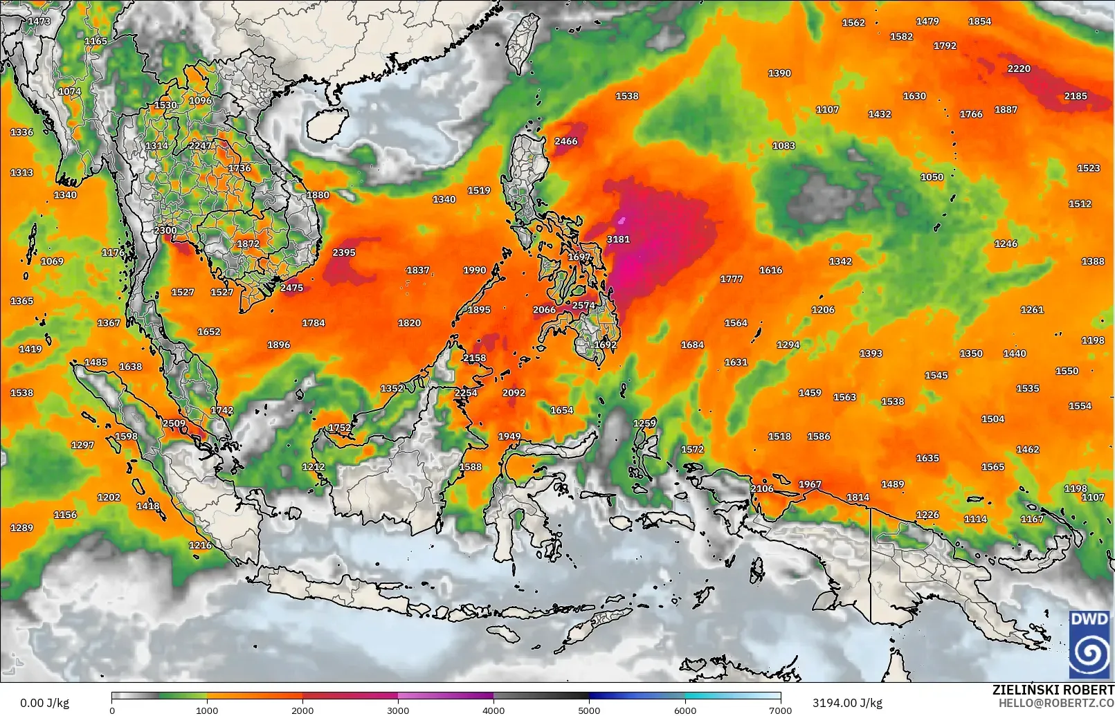 ICON model - South East Asia, CAPE