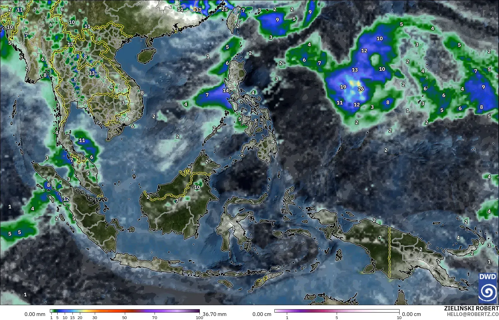 ICON model - South East Asia, Precipitation, Clouds, and Pressure