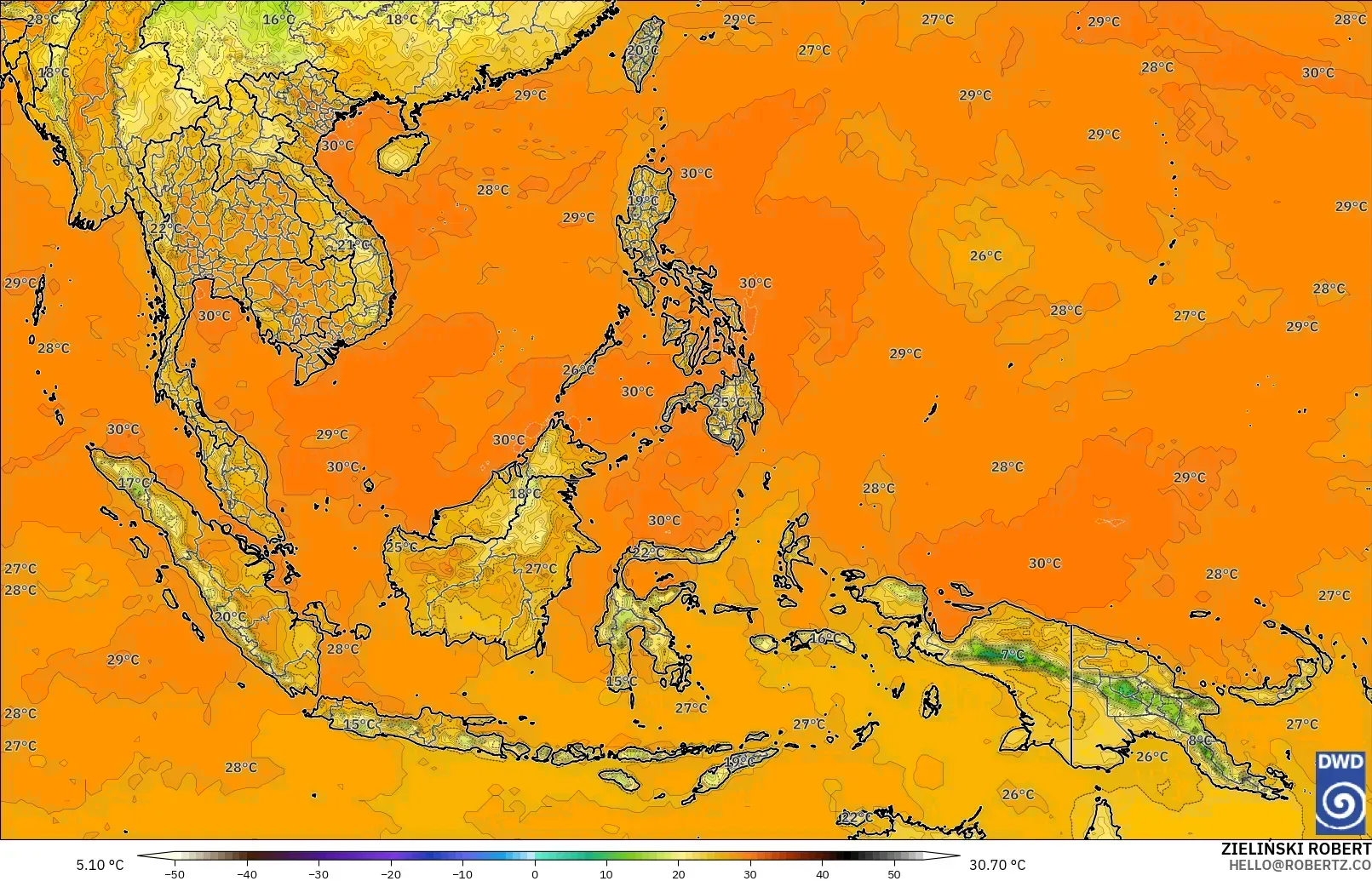 ICON model - South East Asia, Temperature at 2m