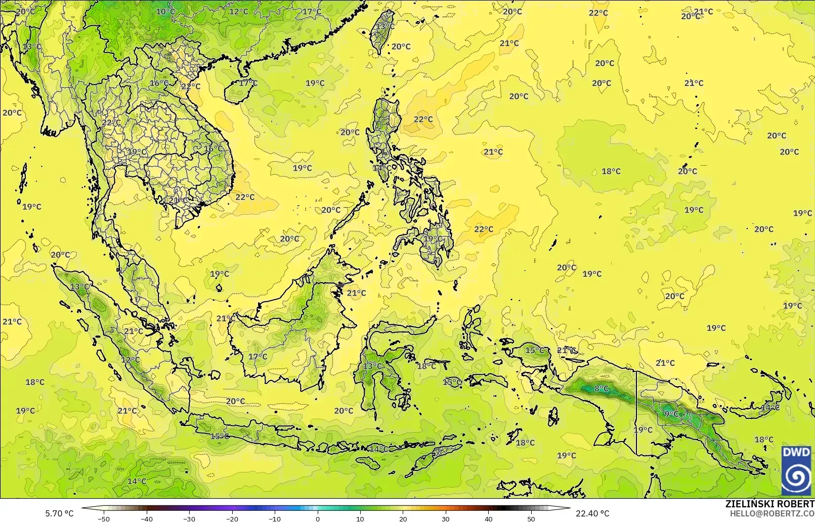 ICON model - South East Asia, Temperature at 850hPa