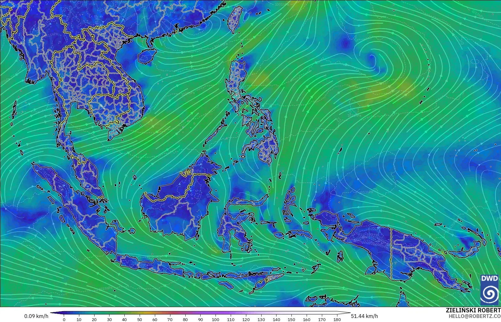 ICON model - South East Asia, Wind at 10m