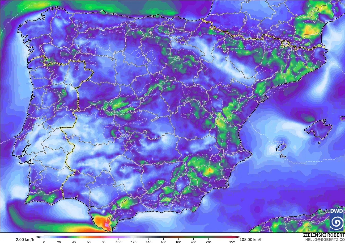 ICON model - Spain, Wind Gusts