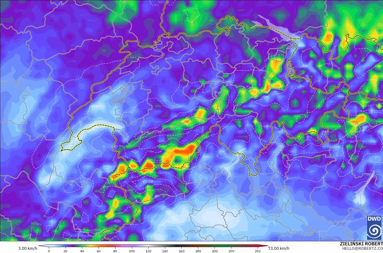 ICON model - Switzerland, Wind Gusts