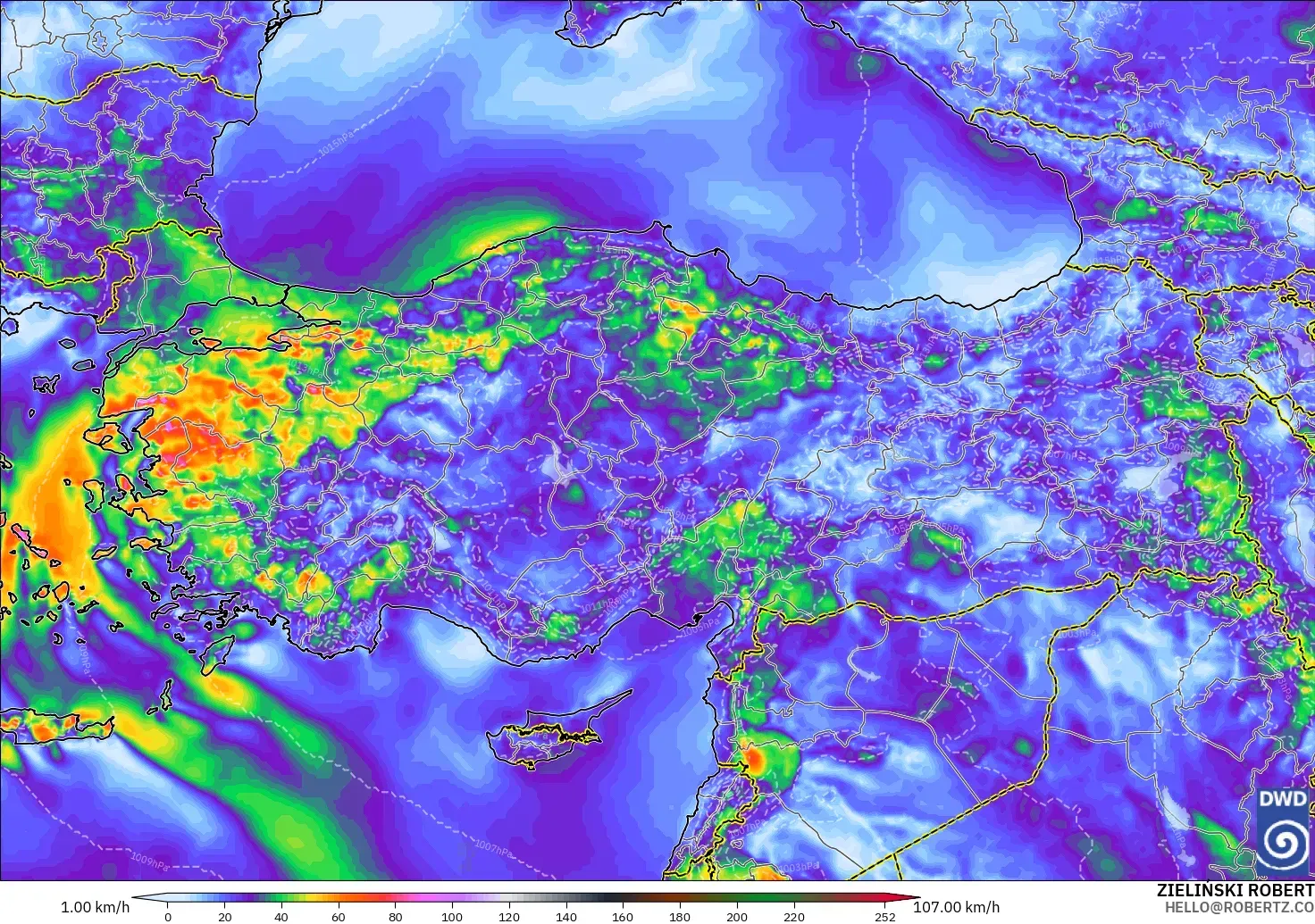 ICON model - Turkey, Wind Gusts