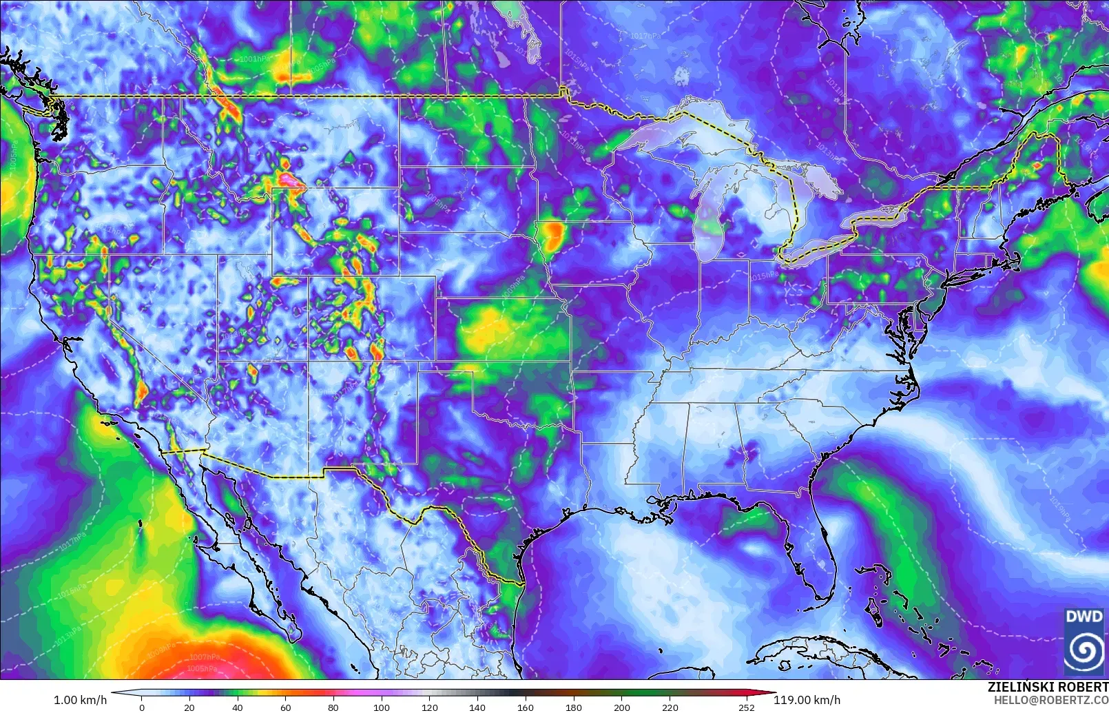ICON model - United States, Wind Gusts