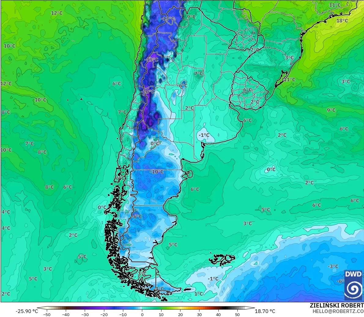 ICON model - Argentina, Dewpoint at 2m