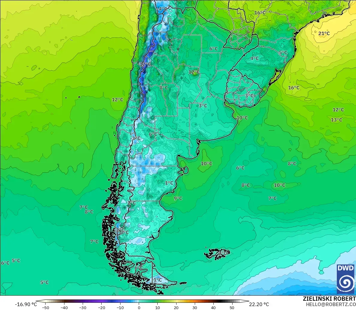 ICON model - Argentina, Temperature at 2m