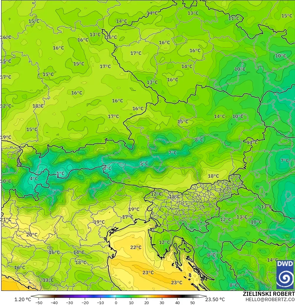 ICON model - Austria, Dewpoint at 2m