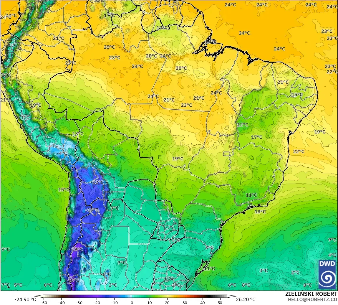 ICON model - Brazil, Dewpoint at 2m