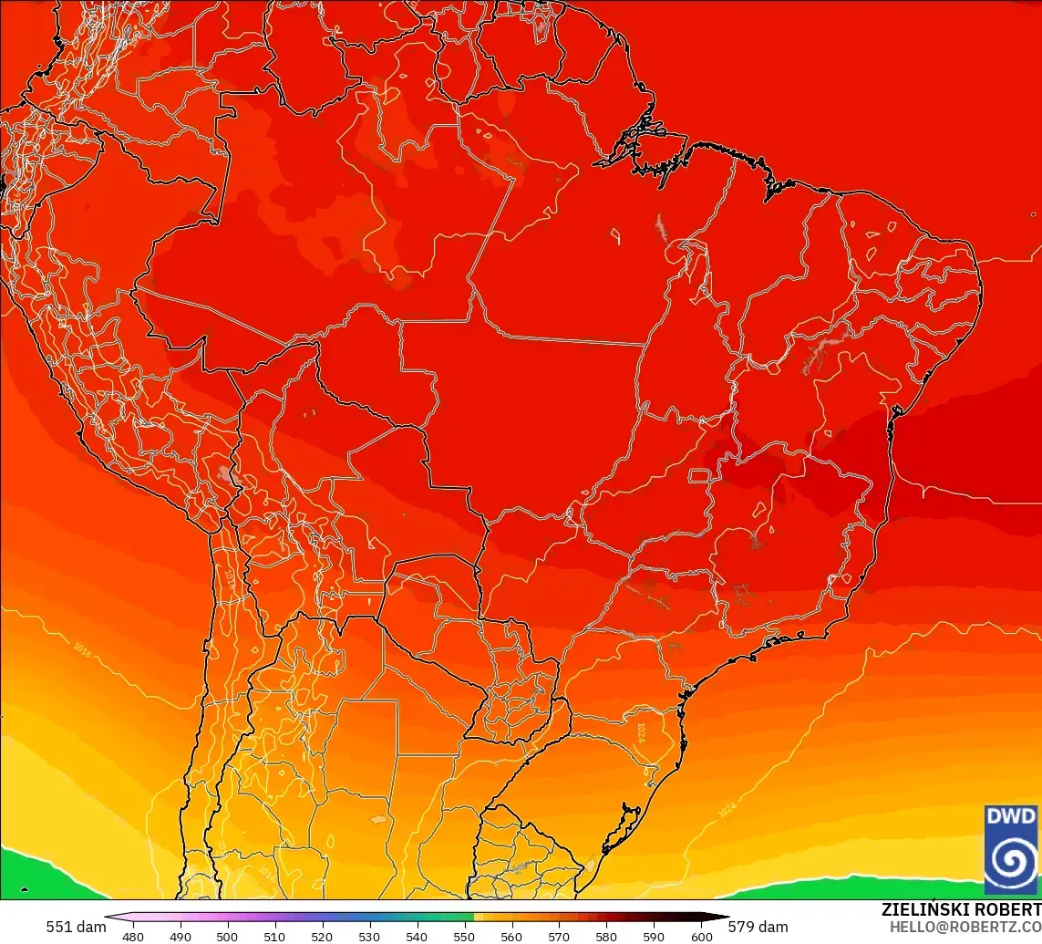 ICON model - Brazil, Geopotential height at 500hPa