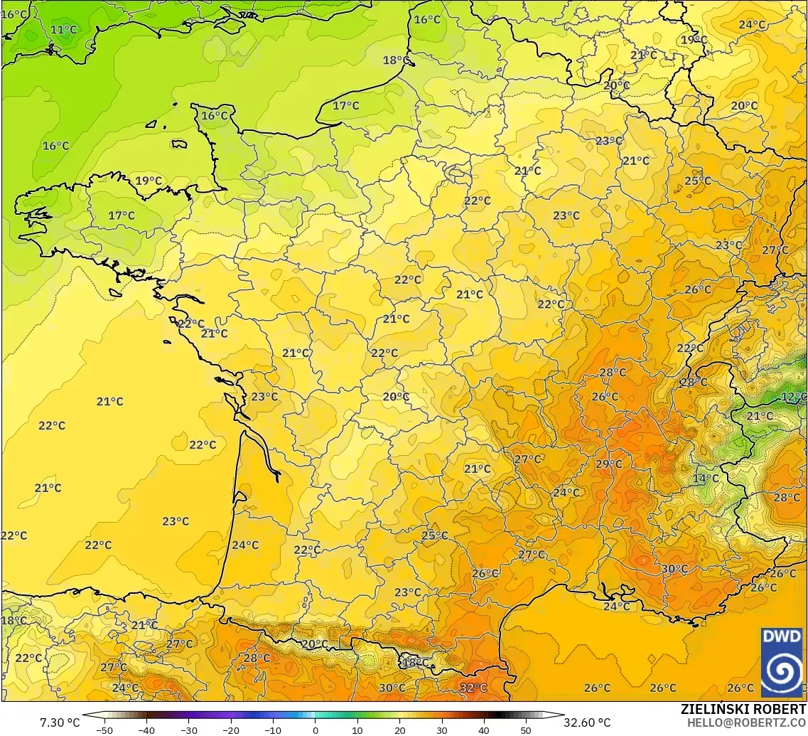 ICON model - France, Temperature at 2m