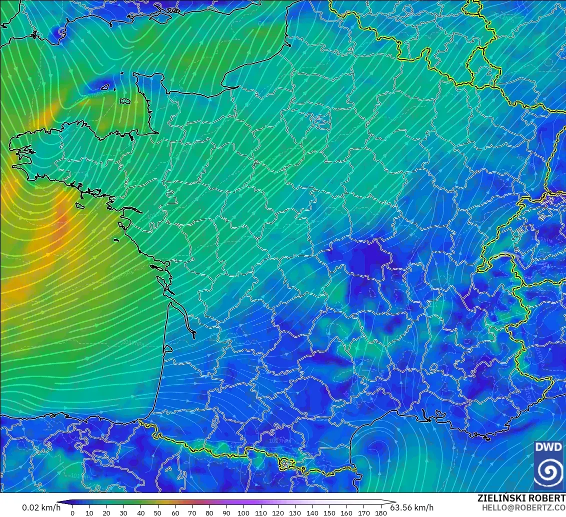 ICON model - France, Wind at 10m