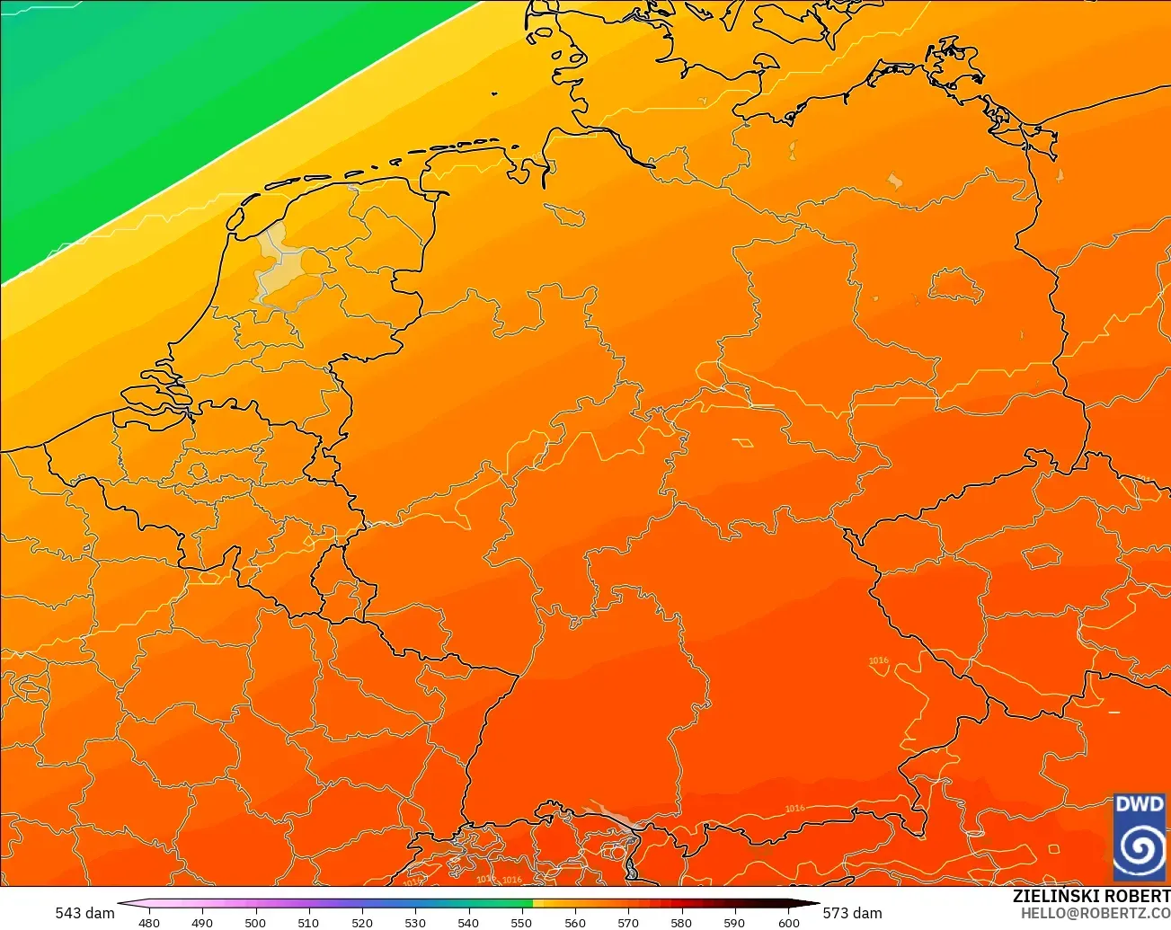 ICON model - Germany, Geopotential height at 500hPa