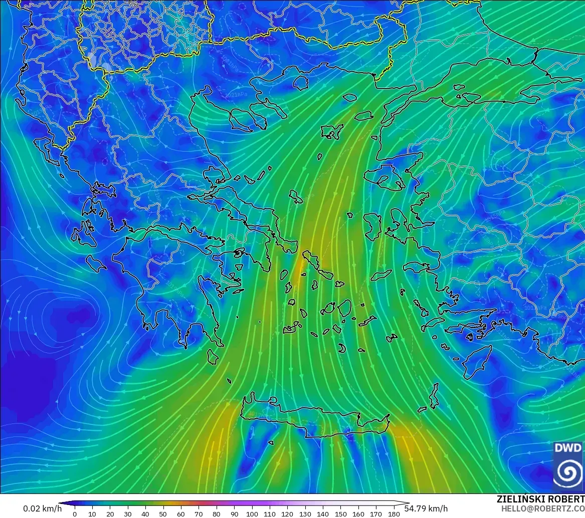 ICON model - Greece, Wind at 10m