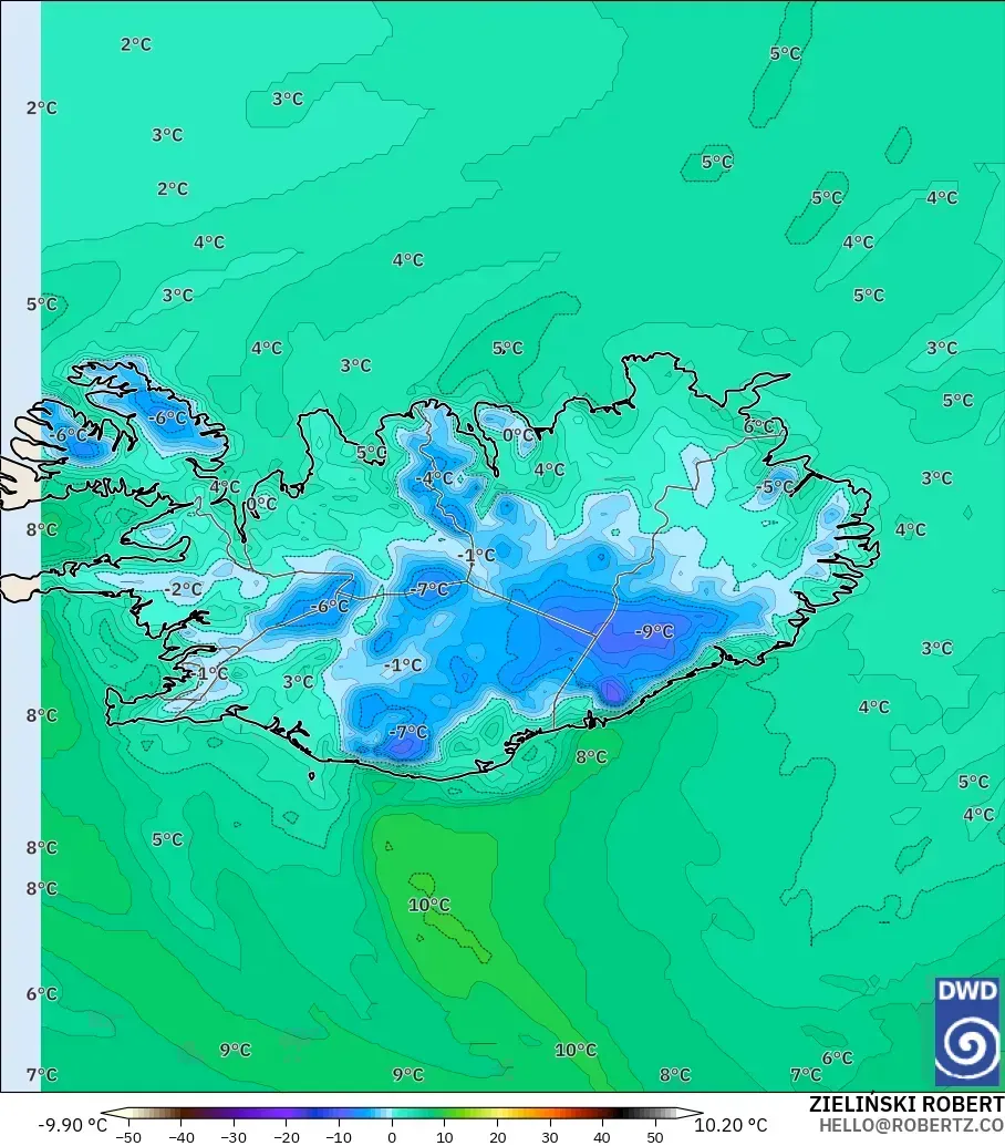 ICON model - Iceland, Dewpoint at 2m